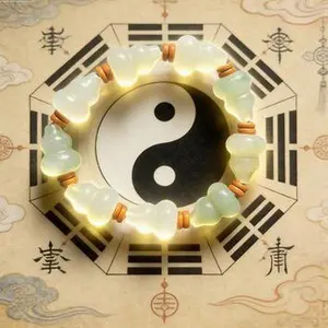 Taoist Blessed Jade Gourd Bracelet, Natural Green White Jade Hulu Beaded Bracelet for Men Women, Feng Shui Wealth Luck Amulet