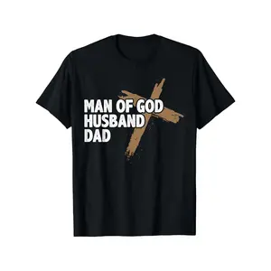 Christian Lovers for Man of God Dad T-Shirt - Faith Design with Cross & Bold Lettering, Lightweight Short Sleeve Round Neck Casual Church Wear, All-Season Comfort for Men, Gym, Sports & Everyday Christian Apparel (Black with White Print
