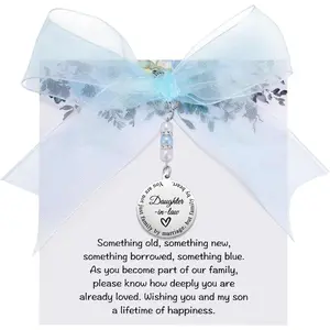 Something Blue Gift for Bride, Wedding Day Bridal Blue Pearl Angel Wings Bouquet Garter Charm for Bride to Be