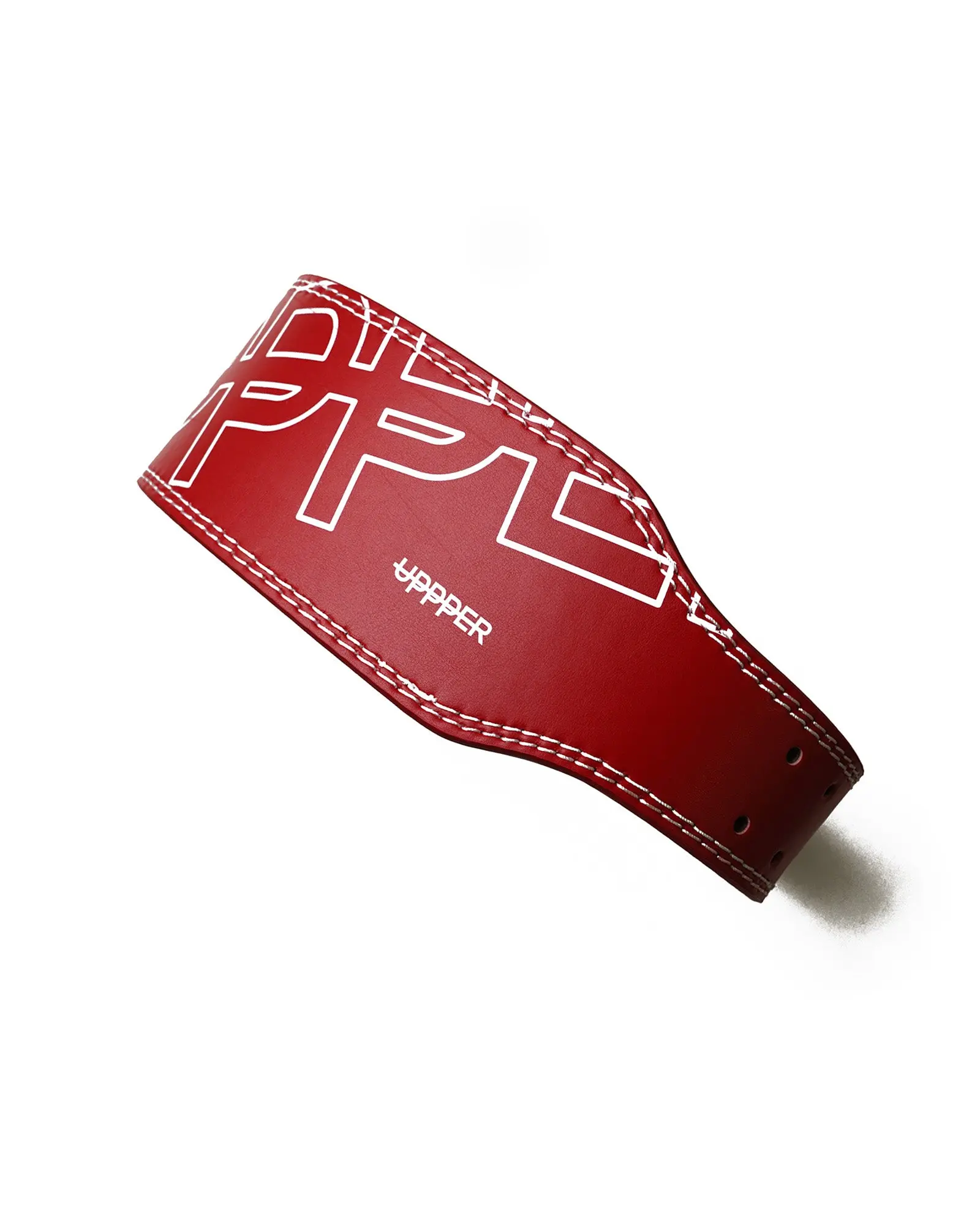 UPPPER Lifting Belt Red - Microfiber Leather, Double-Prong Buckle, 4" to 2.5" Tapered, Weightlifting Support