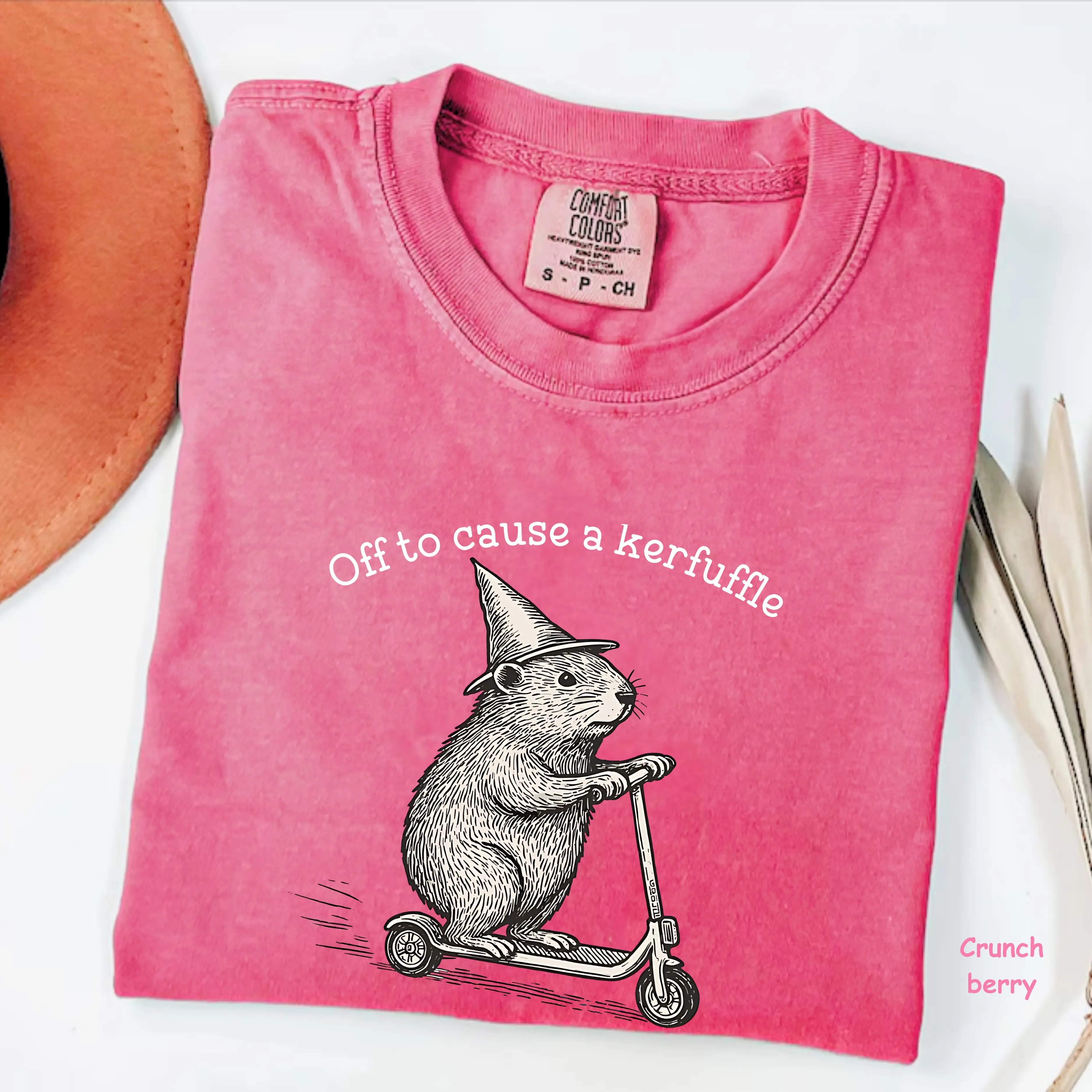Comfort Colors Off To Cause A Kerfuffle T-Shirt, Funny Groundhog Scooter Tee, Funny Quote Tee, Trendy Gift for Women, For Woman