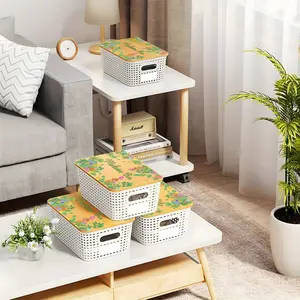 1pc Plastic Storage Baskets with Bamboo Lids, With "Lonely Socks Seeking Soulmates" Sock Storage Basket, Storage Containers for Organizing Shelves Drawers, Desktop Closets, Playroom Classrooms, Offices