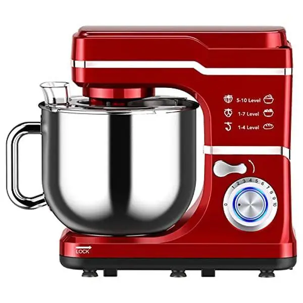 【GARVEE】7.5 QT Professional Electric Stand Mixer with 660W Motor, 10-Speed Settings, Stainless Steel Bowl, LED Light, Dishwasher-Safe Accessories, Includes Dough Hook, Beater, Splash Guard, Available in Red, Champagne Gold, Blue