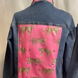 Women's Pink Leopard Denim Jacket - small  - Casual Style - Collar, Coats