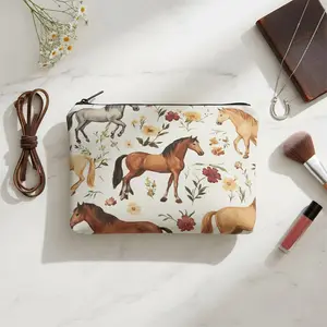 Horse Gifts for Women, Floral Horse Makeup Bag Canvas Travel Toiletry Pouch, Equestrian Cosmetic Bag for Horse Lovers Girls, Western Horse Decor Pencil Case with Zipper, Aesthetic Accessories Organizer