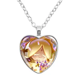 Casual Game Cookie Run Kingdom Ancient Beast Shadow Milk Cookie Heart Necklace 25mm Handmade Alloy Accessories Fans Gift
