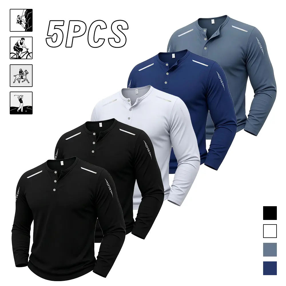 Men’s long-sleeve polo shirt 5-pack, various combinations; stylish for sports, everyday outings, weekend leisure, and running workouts; versatile style; knit fabric; golf shirts