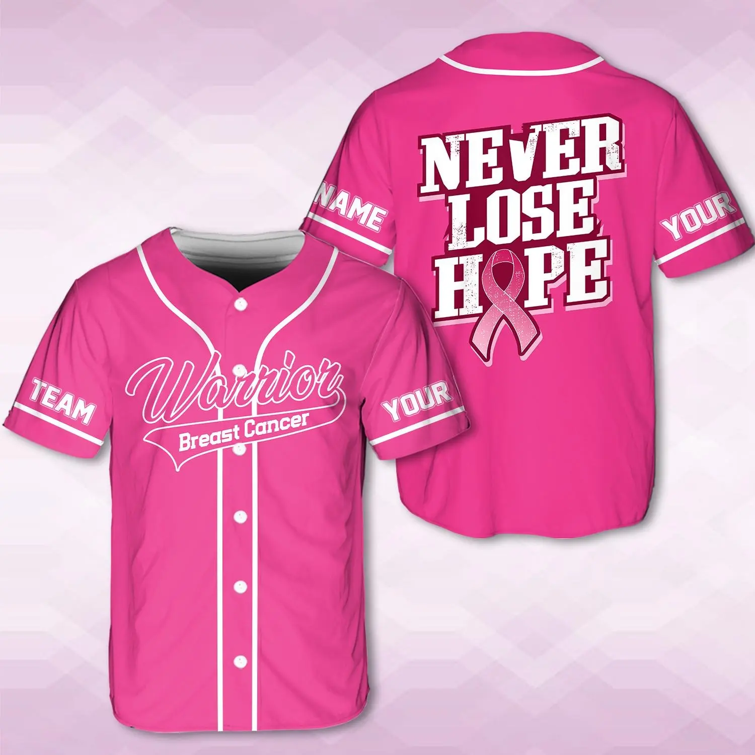 Breast Cancer Baseball Jersey, Never Lose Hope, Fight Cancer, Cancer Warrior, Custom Name Baseball Jersey, Personalized Jersey Uniform