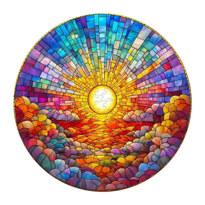 Vibrant Round Stained Glass Rainbow Wooden Jigsaw Puzzle, Unisex Artistic Toy for House Decoration, 90-120 Pieces