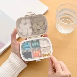 Portable 8-compartment Pill Box, 1 Count Pill Container with Removable Lid & Lock, Household Pill Organizer, Medical Organizer, Dustproof Medicine Organizer for Daily Medicines, Supplements, Vitamins and Fish Oils, Healthcare