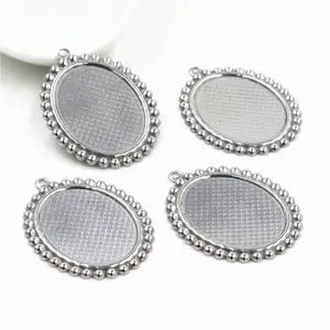 ( Never Fade ) 10pcs 18x25mm Inner Size Stainless Steel Material Simple Style Cabochon Base Cameo Setting Pendant Tray (T7-39)