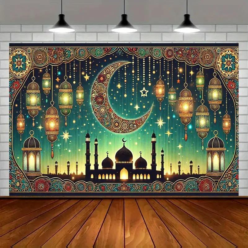 Durable Decorative Tapestry - 1PC Reusable Polyester 2D Flat 2D Wall Backdrop, Islamic Moon Lantern Castle Wall Hanging, Bohemian Home Bedroom Decor Cloth, Happy Birthday Photo Booth Background, Outdoors Festive Supply