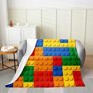 Feelyou 3D Digital Print Building Blocks Polyester Fleece Blanket - Ultra-Soft, Multi-Size Construction Flannel Throw, Fuzzy Plush Decor for Couch/Bed, Colorful Rainbow Bricks Bedroom Textile