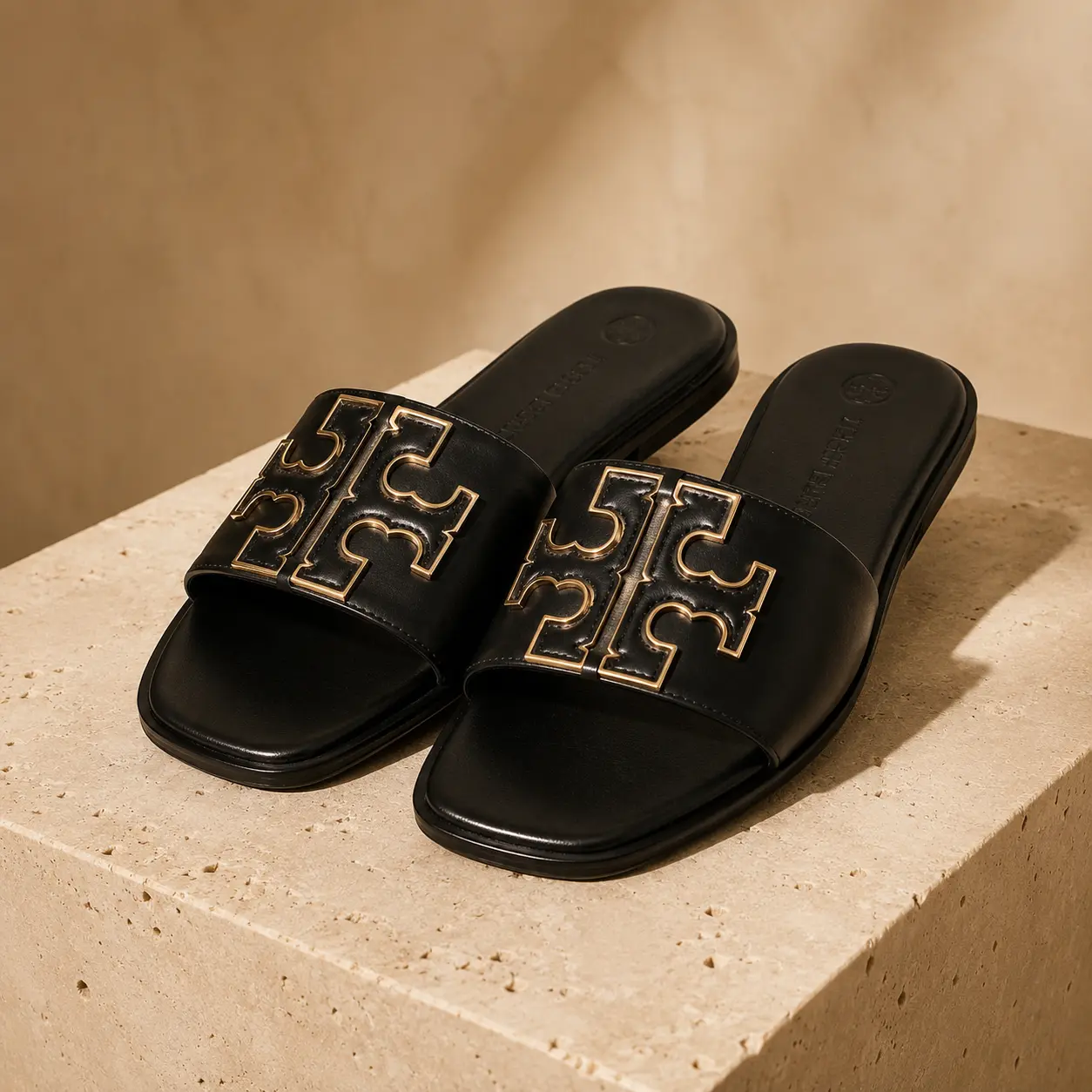 Women's Square Toe Slip-On Flat Slide Sandals with Decorative Cutout Strap, Contrast Stitch Detail and Open Toe Design for Casual Everyday Wear