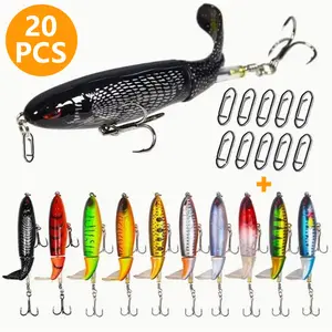 【Christmas Gifts】20pcs Premium Artificial Fishing Lures Speed Clips - High-Quality ABS Topwater Lures With Sharp Treble Hooks And 3D Eyes For Freshwater And Saltwater Fishing - Perfect For Catching Bass, Trout, googan whopper plopper