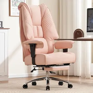 Big and Tall Office Chair 400lbs Wide Seat, Leather High Back Executive Office Chair with Foot Rest, Ergonomic Office Chair  (Light Pink)