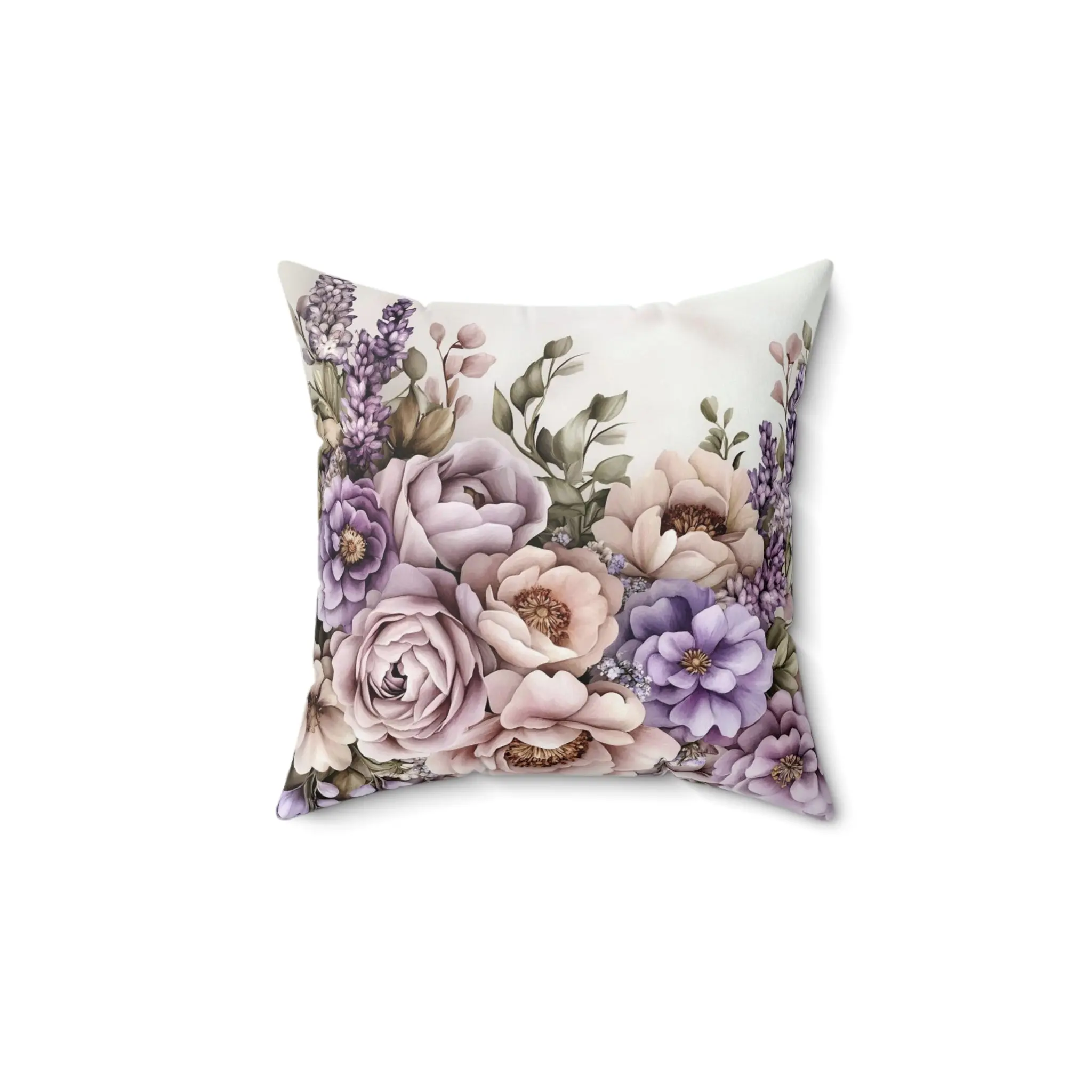 Double-Sided Floral Accent Pillow – Lavender, Mauve, and Rose with Greenery