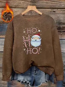 Women's Hohoho Santa Claus Print Sweater, Long Sleeve Round Neck Pullover, Soft Elastic Fabric, Casual Fall & Winter Top