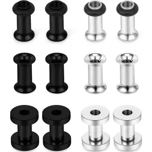 6 Pairs Tunnels Screw Fit Plugs Surgical Steel Ear Stretching Gauges Expander Piercing Jewelry Set for Men Women 8G-0G