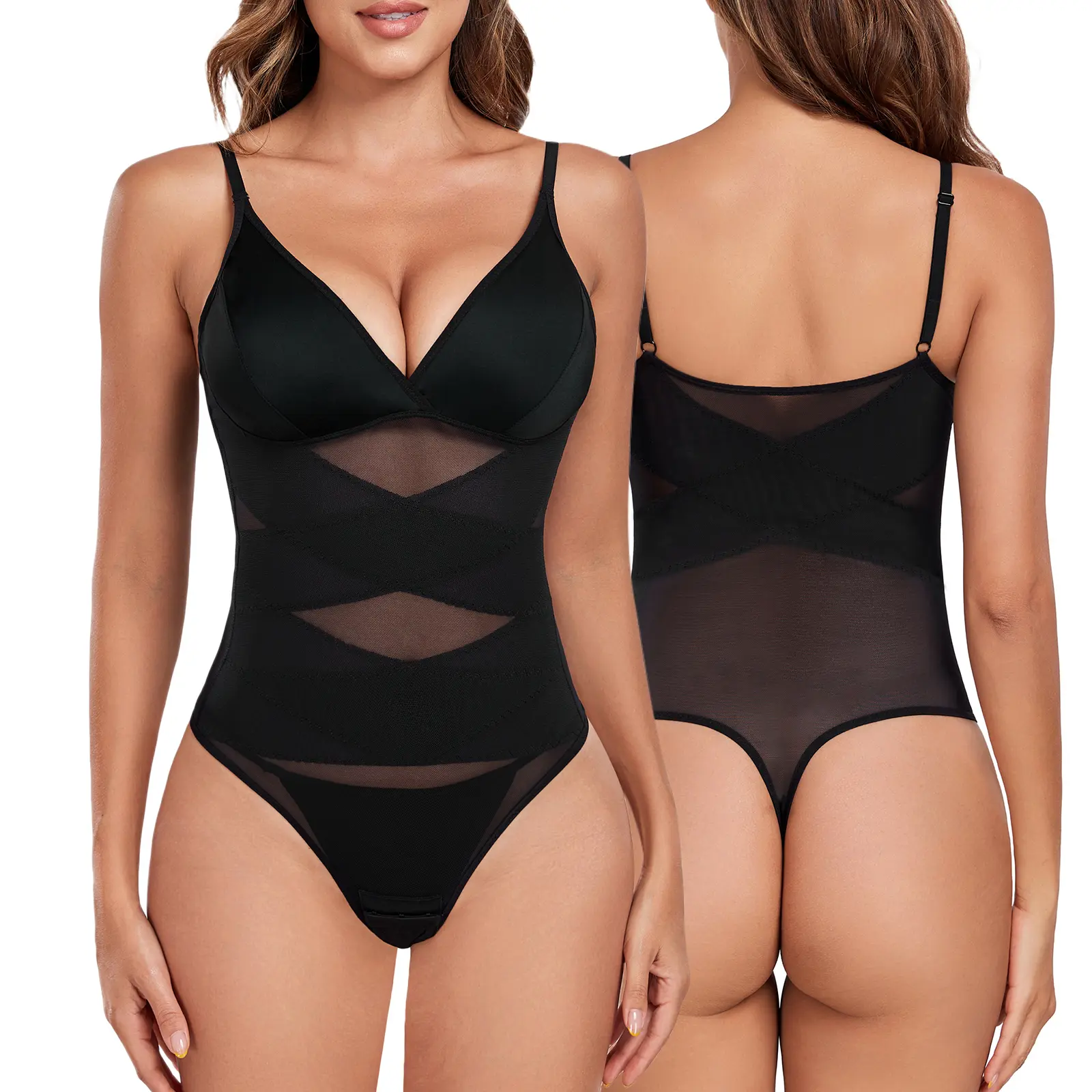 HEEKPEK Women's 1-Piece Ab Control Shapewear Bodysuit, Solid Compression Faja, Corset-Style Waist Trainer with Tummy Control, One Piece