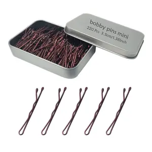220 Count Mini Wavy 1.38 Inch Bobby Pins Brown,  Small Hair Bobby Pins with Storage Box for Updos, Metal Hair Clips for , Girls and Women, Suitable for All Hair Types