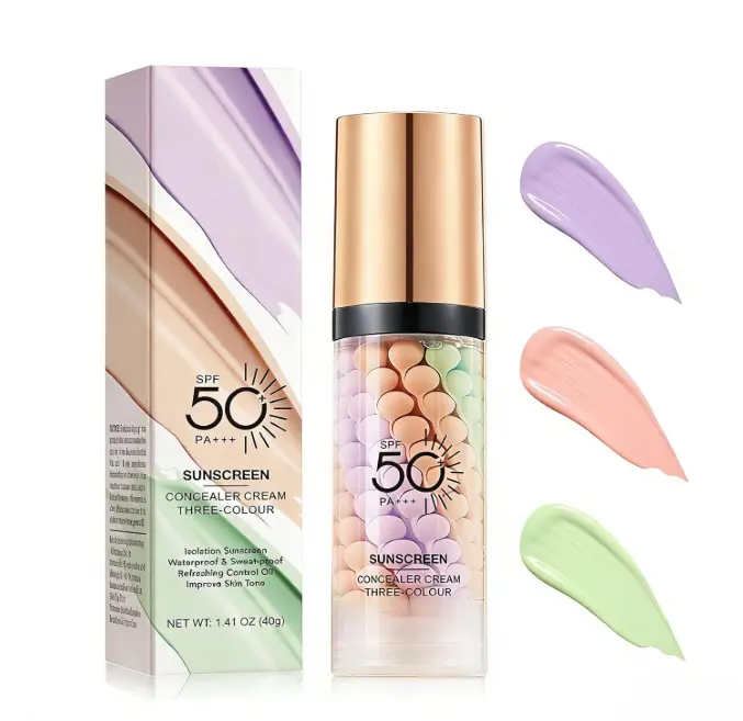 3 In 1 Primer for Face Before Makeup, SPF 50 PA+++, Sunscreen Isolation Cream, One Step Color Corrector Primer, Blurs Facial Serum Oil Control & Moisturizing Skin Tone Correcting, Radiance Skin