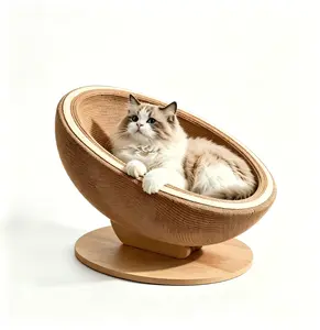 2-in-1 Large Sisal Cat Scratcher Bowl, Oval Cat Bed & Cat Scratch Pad for Indoor Cats, Natural Rope Kitty Nail Grinding Toy with Stable Wood Base