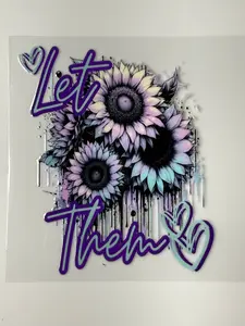 C52- LET THEM with colorful pastel sunflowers, and hearts 16OZ UV DTF Transfer Wrap/Sticker for Cup/Tumbler