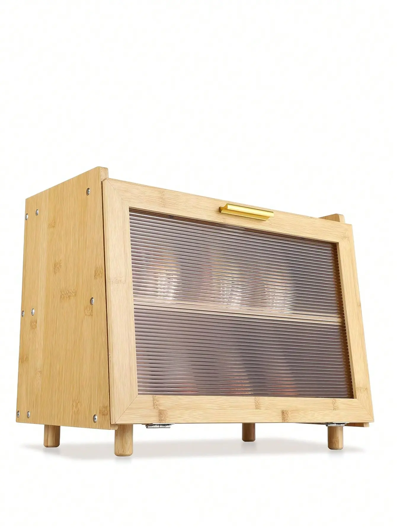 Double Layer Large Bamboo Bread Box for Kitchen Counter, Bamboo Material Airtight Waterproof Storage Container with Acrylic Clear Door and Smooth Wooden Utensils