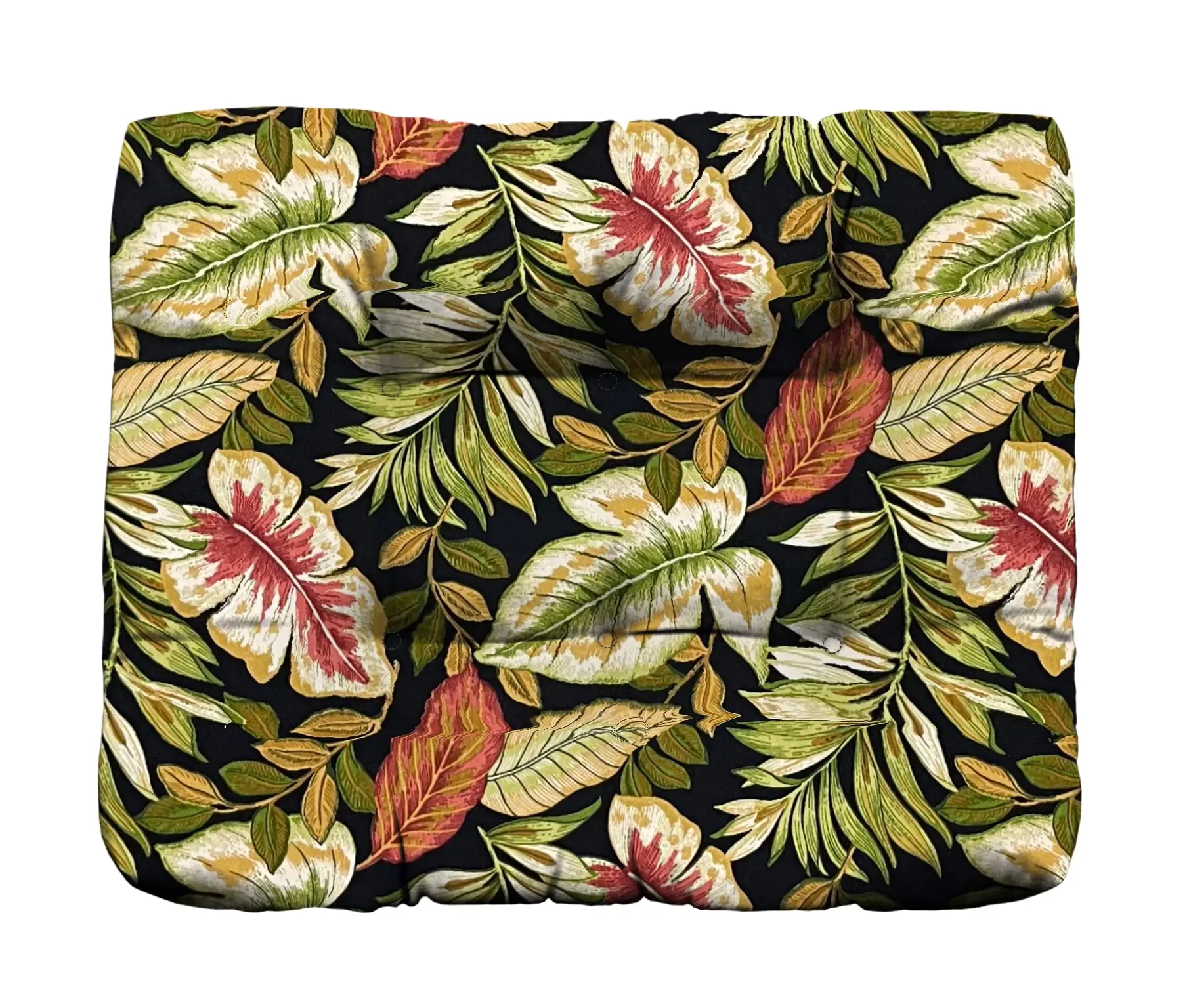 RSH Decor Tufted Ottoman Cushion Outdoor Replacement 22"x20" Water-Resistant Spun Fabric Tropical Leaf Design