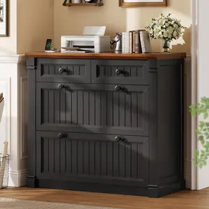 SEDETA 33 Inch 4 Drawers File Cabinet Farmhouse Filing Cabinets for Home Office fit Legal/Letter/A4 File Wood Office File Cabinet with Power Outlets Printer Stand with Storage