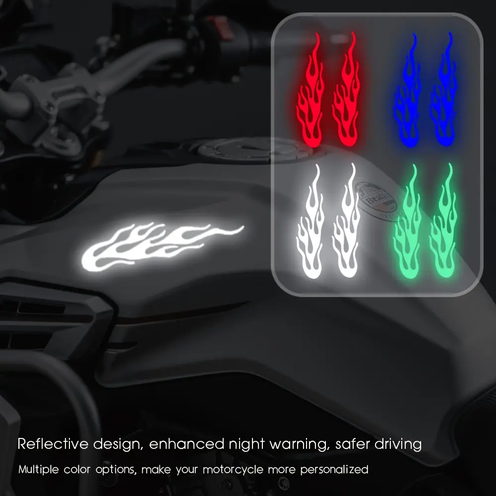 2pcs Motorcycle Luminous Stickers - Waterproof Reflective Adhesive Graphic Decal Vehicle Stickers for Fuel Tanks and Helmets, Multi Color Flame Design, Enhanced Night Visibility Motorcycle Accessories, Motorcycle Stickers, Night Visibility Enhancement
