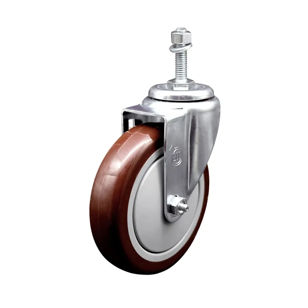212 MAIN Zinc Plated Threaded Stem Swivel Casters with Ball Bearings, 0.38 in. Mount, Non-Marring Maroon Wheels, 350 lbs Load Capacity for Material Handling Equipment, Shop Projects on Concrete/Tile Surfaces