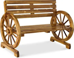 Karlhome Best Choice Products 2-Person Wooden Wagon Wheel Bench for Backyard, Patio, Porch, Garden, Outdoor Lounge Furniture w/Rustic Country Design, Slatted Seat and Backrest - Natural