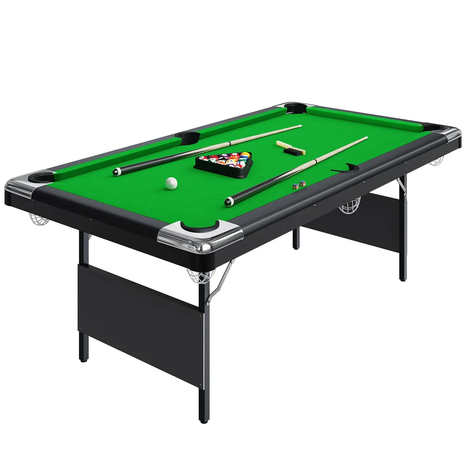 Garvee 7 Folding Billiards Table - Portable Pool Table Set for Adults, Ideal for Family Game Rooms, Rec Rooms, Basements, Man Caves, or Garages with Classic Green Felt