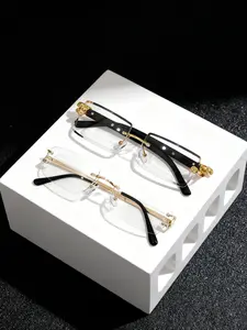 Two-Piece Frameless Square Fashion Sunglasses, Korean Campus Style Chic and Minimalist Shades, Elegant Versatile High-End Fashion Eyewear for Daily, Classic Shades