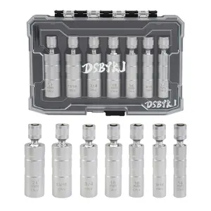 7 Piece Universal Rotating Spark Plug Socket Set, Includes 21mm, 13/16 Inch, 3/4 Inch, 18mm, 16mm, 9/16 and 14mm Sockets, 3/8 Drive