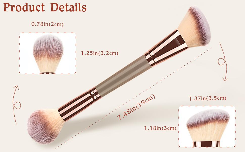 Double-Ended Foundation Makeup Brush, Angled/Round Top for Liquid, Powder & Cream Blending (Brown), champagne gold