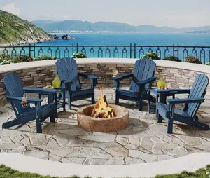 Gaomon 4-Piece Folding Adirondack Chair Set with 2 Side Tables & Cup Holders, HDPE Plastic Outdoor Patio Chairs with Wide Arms, All-Weather Wood Grain for Patios, Fire Pits