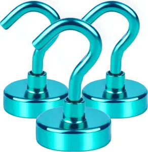 Magnetic Utility Hooks, 30Lbs Heavy Duty Magnet Hooks with Nickel Coating for Kitchen, Garage, Cruise, Classroom, Workplace and Office etc, 3 Packs (Green)