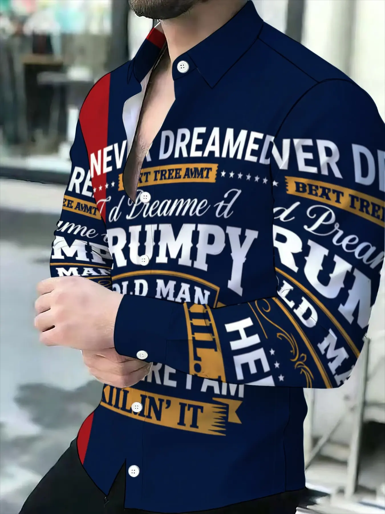 Men's Long-Sleeve Shirt with Novelty Print Pattern, Funny Shirt, Casual Stylish Clothing