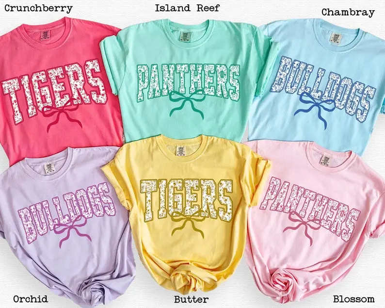 Women's Fitted Shortsleeve Custom Mascot T-Shirt - Made in US, Everyday Printed Style, Personalized School Spirit Tee, Retro Varsity Graphic, Football Casual Top, Customizable Student Gift (Custom Options Available)
