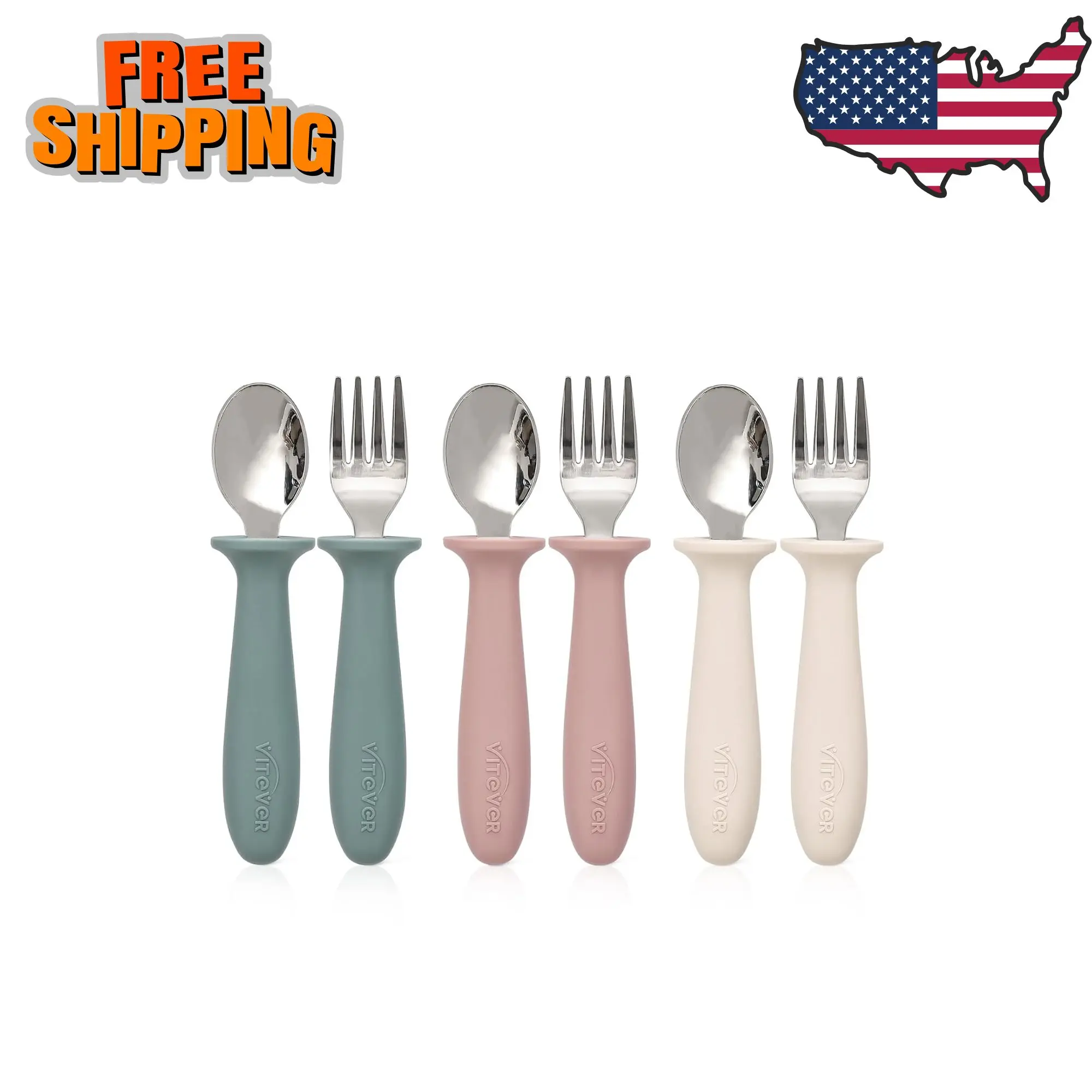 6 Pieces Toddler Utensils, Kids Silverware Set with Silicone Handle