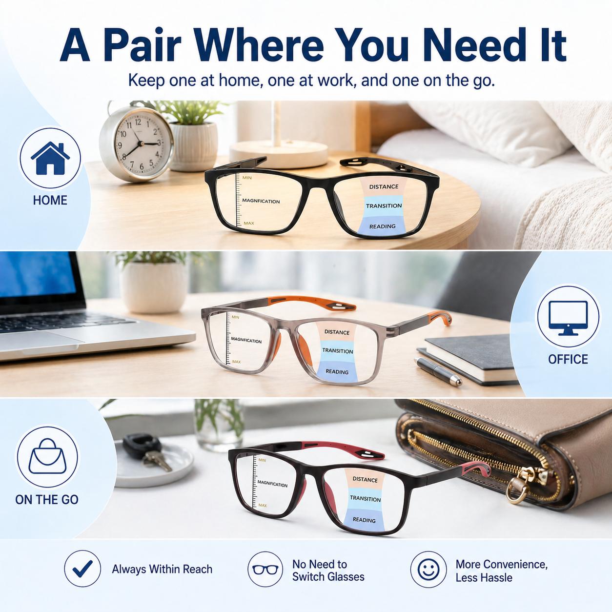 ViewSelect Blue Light Blocking Progressive Reading Glasses with Spring Hinge - HD Anti-Fatigue Computer Readers for Men & Women (Black, Orange, Clear)