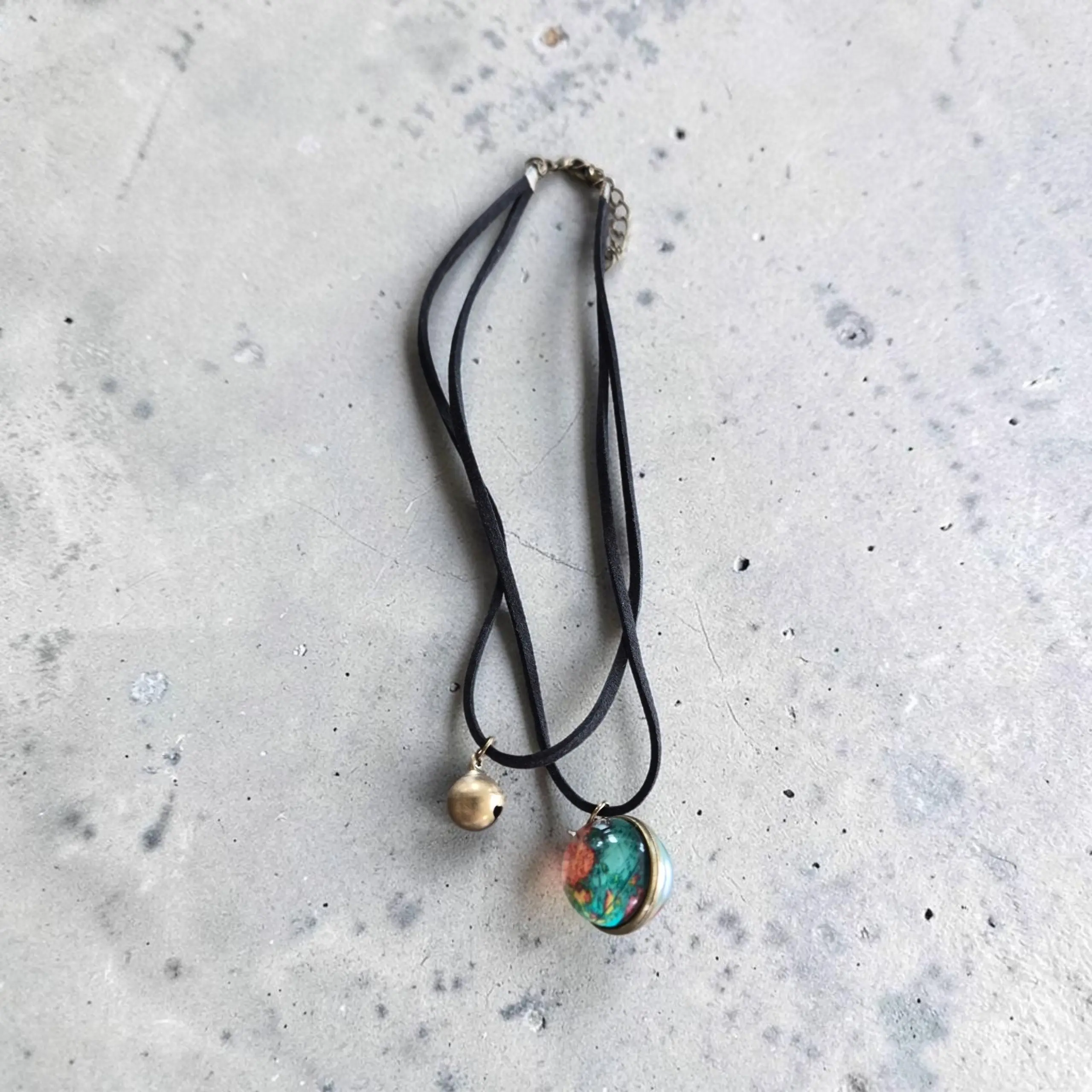 World Traveler Globe and Bell Double Choker Necklace