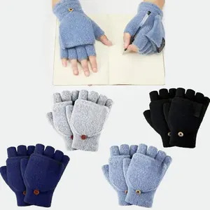 4 Pcs Knitted Gloves Winter Flip Top Velvet Gloves Cover Convertible Mittens Fingerless Glove for Women Mohair Polyester Spandex Comfortable Fit