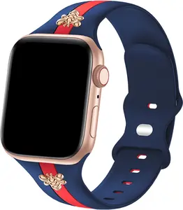 Luxury Silicone Watch Band with Gold Charm – Compatible with 38mm-49mm Smartwatches, Adjustable Strap for Men & Women, Fits Series 1-9, SE, Ultra