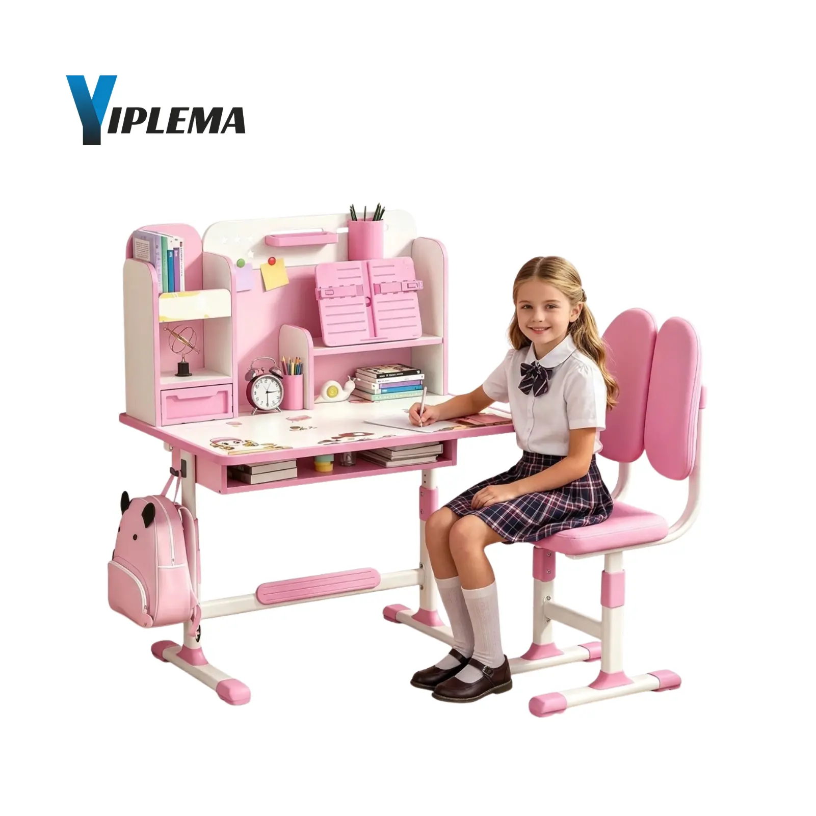 【Summerfinds】YIPLEMA Kids Desk and Chair Set, Study Table and Chair, Desk for Kids, Children's Desks with Golden Distance Design, Homeschooling Writing Desk with Desktop for Boys and Girls