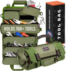 CRAFT911 Durable Tool Bag Organizers w/Detachable 6 Tool Pouches - Small Tool Bag | Compact & Lightweight Tool Roll Up Tool Bag Organizer for Electrician, Mechanic, Hobbyist - Green