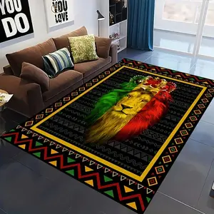 Rasta Lion King African Pattern Flannel Area Rug - Reggae Color Block Print Soft Mat for Living Room & Bedroom, Non-Slip Cultural Home Decor #RastaLionRug #AfricanPatternMat #ReggaeHomeDecor #CulturalCarpet #NonSlipFlannelRug